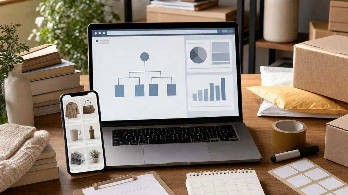 Reseller workspace with monthly checklist cards, abstract sitemap dashboard, and product thumbnails