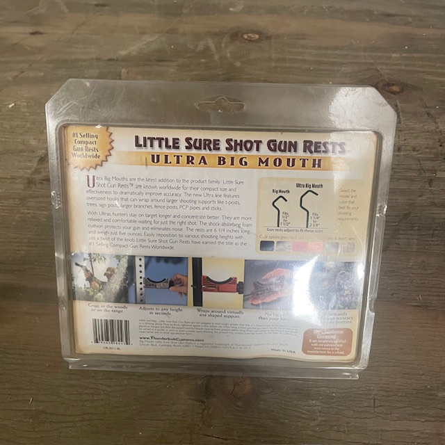 Back of the Little Sure Shot Ultra Big Mouth sealed package